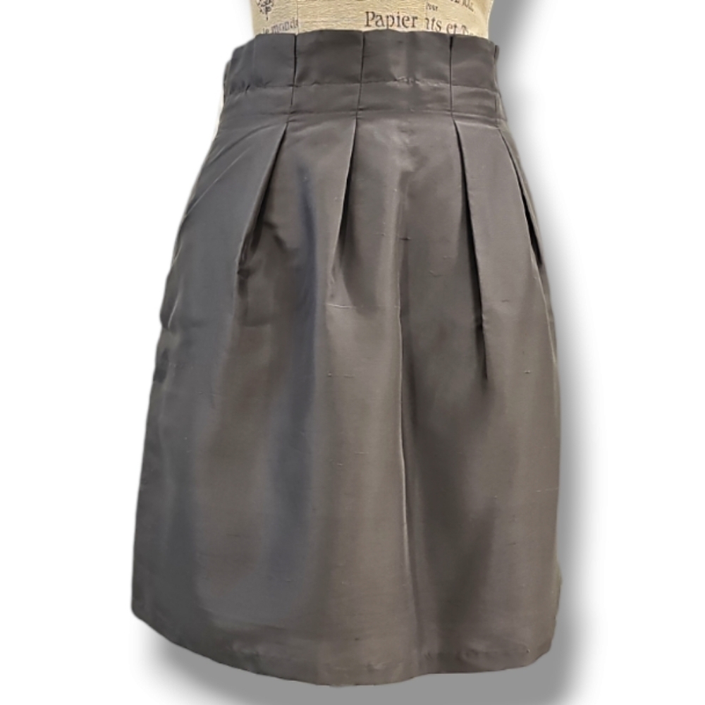 Boo Gemes Pewter Gray Silk Pleated Party Mini Skirt - Size XL